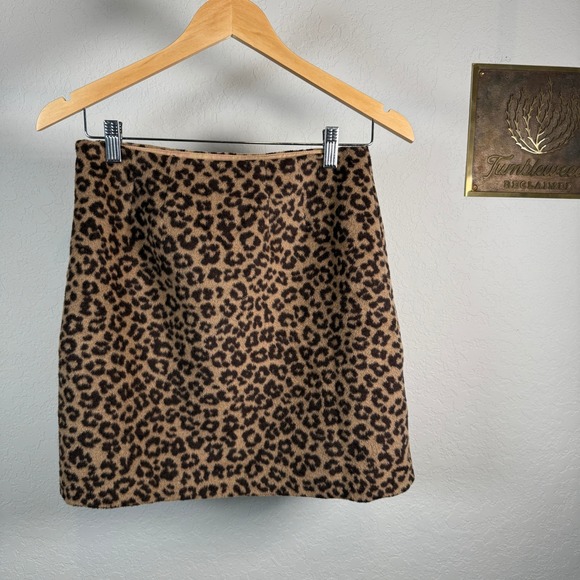 Loft Leopard Print Mini Skirt Size 0 Brown Black Fuzzy Texture - Picture 9 of 9